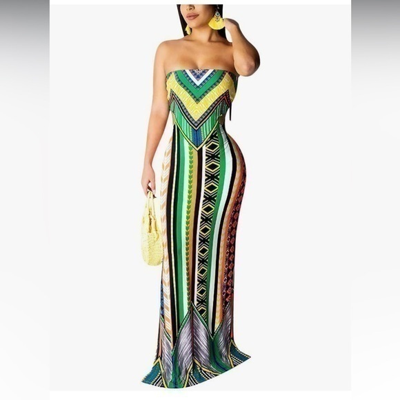 Dresses & Skirts - Muti Print Cut Out Tube Maxi Dress